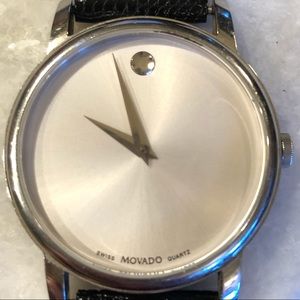 Movado watch with black leather strap